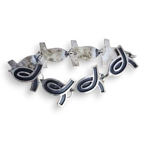 Vintage Taxco Mexico Silver Fish Links Modernist Bracelet